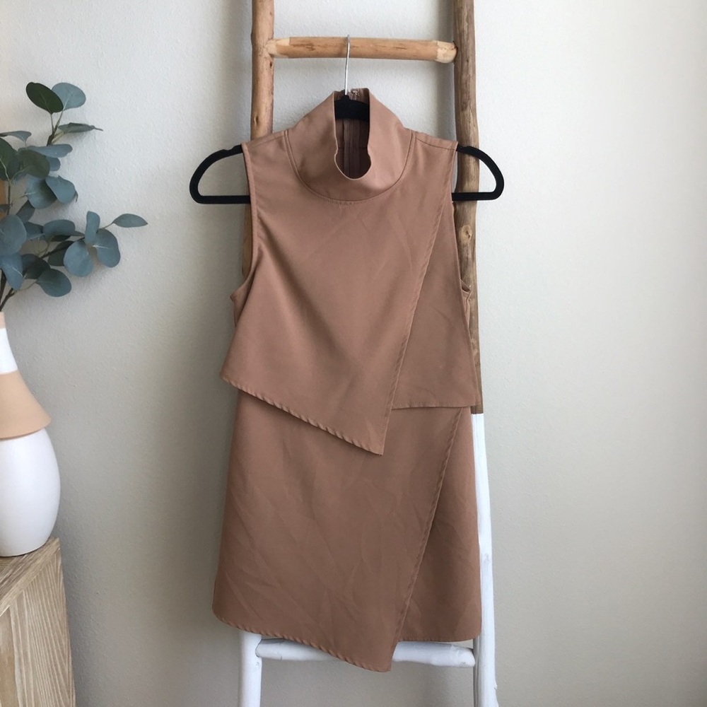 Luxxel High Neck Asymmetrical Tan Romper